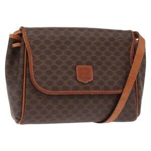 Authentic CELINE Macadam Canvas Shoulder Bag PVC Leather Brown Gold